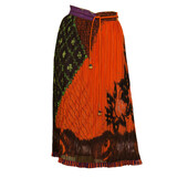 Etro Orange 100% Silk Pleated Drawstring Knee Length Midi Skirt Size 44