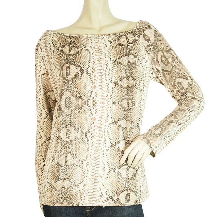 Blugirl Blumarine Beige Snake Skin Print W. Shine Long Sleeve Top sz 48