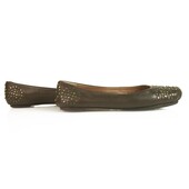 Alaia Brown Leather Brass Tone Studded Ballerina Shoes Ballet Flats 36.5