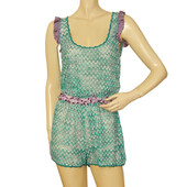 Missoni Mare Blue Zig Zag Knit Purple Ruffles Romper Playsuit Shorts size 40