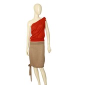 Tomas Maier Red & Beige 100% Cashmere knit Convertible Top & Skirt size 36 / 38