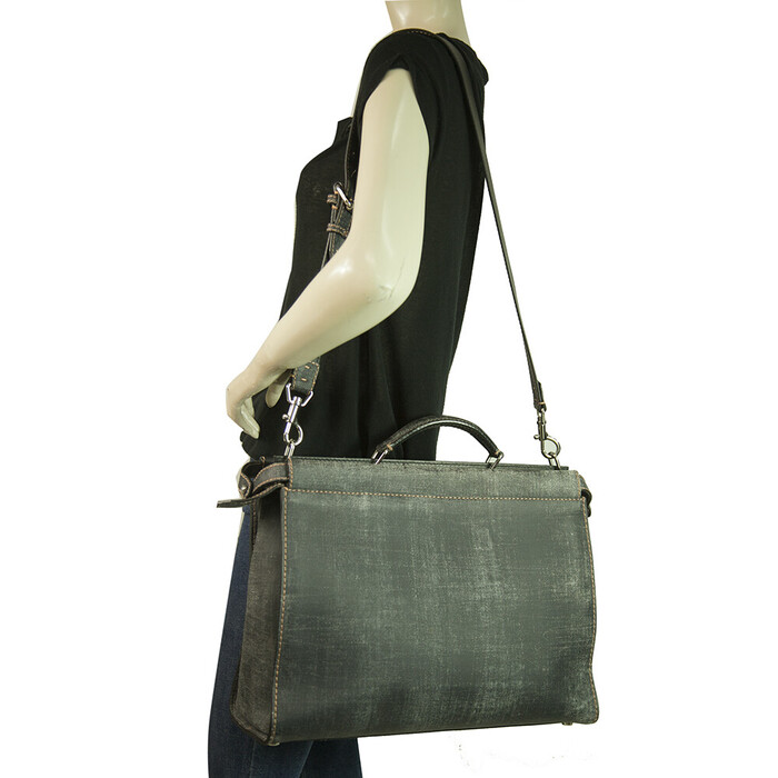 Fendi Peekaboo Gray Burnished Leather Tote Extra Large Handbag