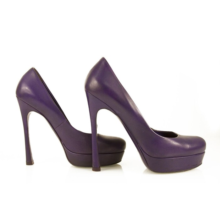 Yves Saint Laurent YSL Tribute Purple Leather Round toe Platform Heels Pumps 37