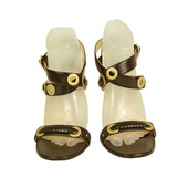 Jimmy Choo Black Leather Gold Grommets Strappy Sandals Heels shoes size 40