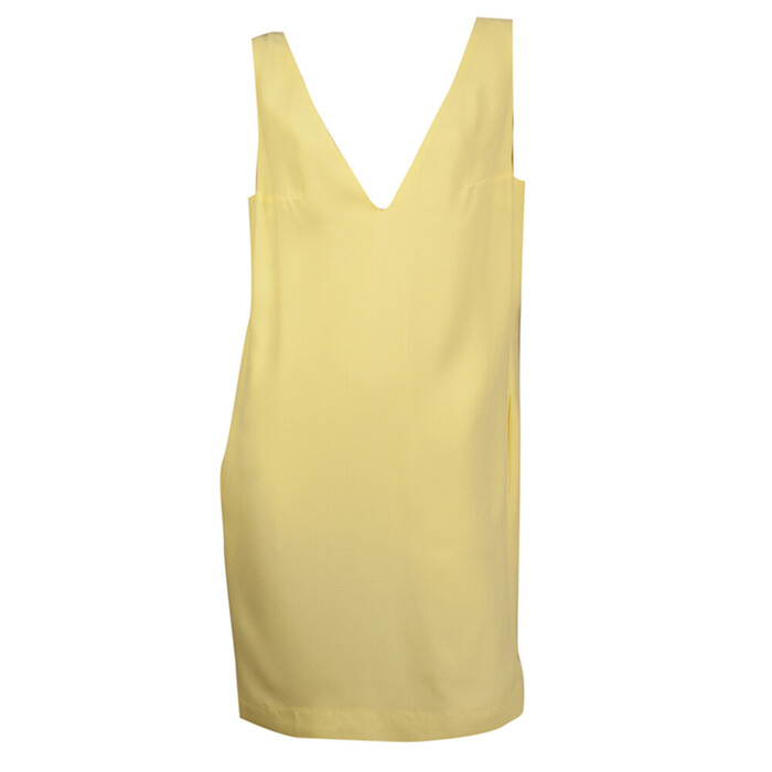 Dondup Yellow Viscose Mini Sleeveless V Neckline Tank Dress size 42 w. Pockets