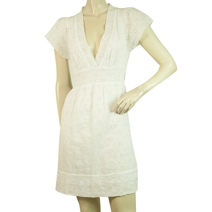 BCBG Max Azria White Broderie V Neckline Black Belt Mini Length Dress size XS