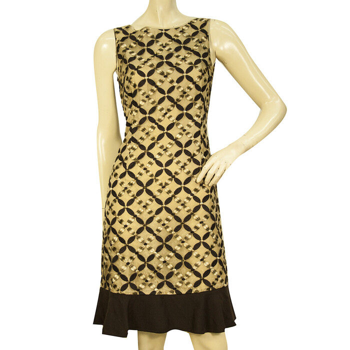 Sportmax Brown Beige Frill Hemline Sleeveless Boat Neckline Knee Dress size 40