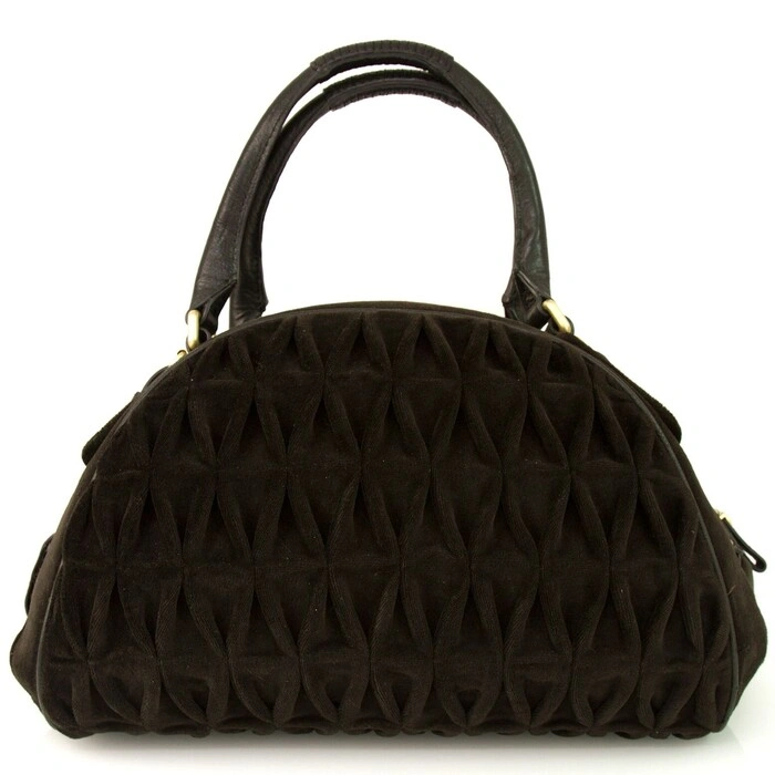Juicy Couture Brown pleated Velvet Black Leather Bag Handbag