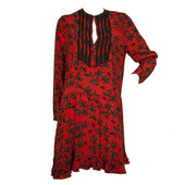 Zadig & Voltaire Remus Floral Print Red Black Ruffled 100% Silk Mini dress sz S