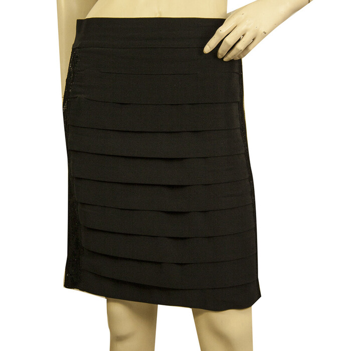 Tory Burch Black Horizontal Pleats Side Sequins Above Knee Evening Skirt size S