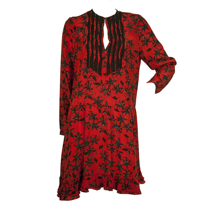 Zadig Voltaire Remus Floral Print Red Black Ruffled 100% Silk