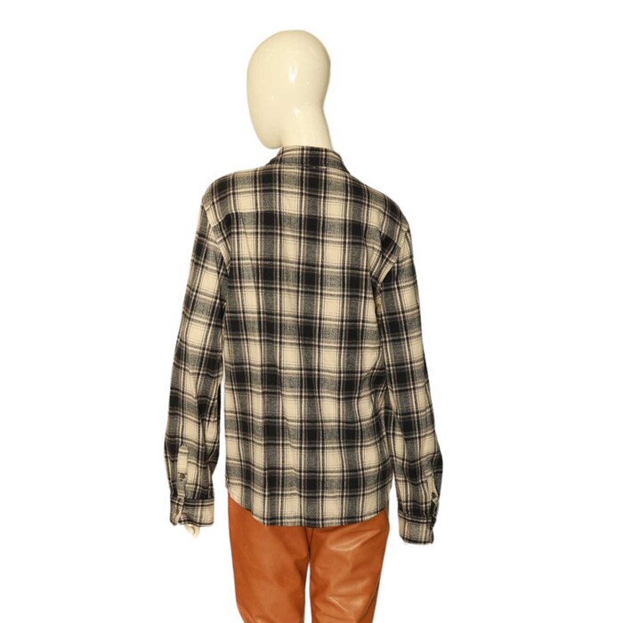 James Perse Cream Black Check Cotton Button Down Flannel Shirt Top size 1