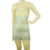 DKNY Green & Yellow Striped Sleeveless Sequins 100% Mini Length Dress sz S