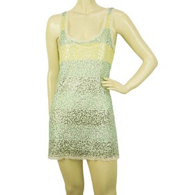 DKNY Green &amp; Yellow Striped Sleeveless Sequins 100% Mini Length Dress sz S