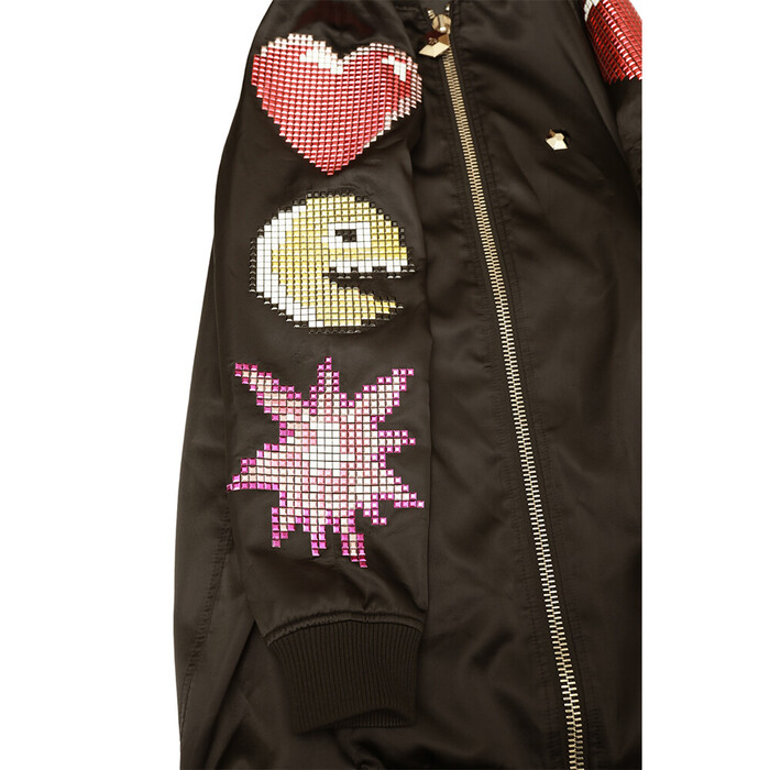 Philipp Plein Black Arcade Pac-man Heart Rhinestones Long Jacket size S