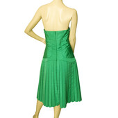 Zac Posen Grass Green Strapless Silk bustier Pleated Skirt midi dress size 8