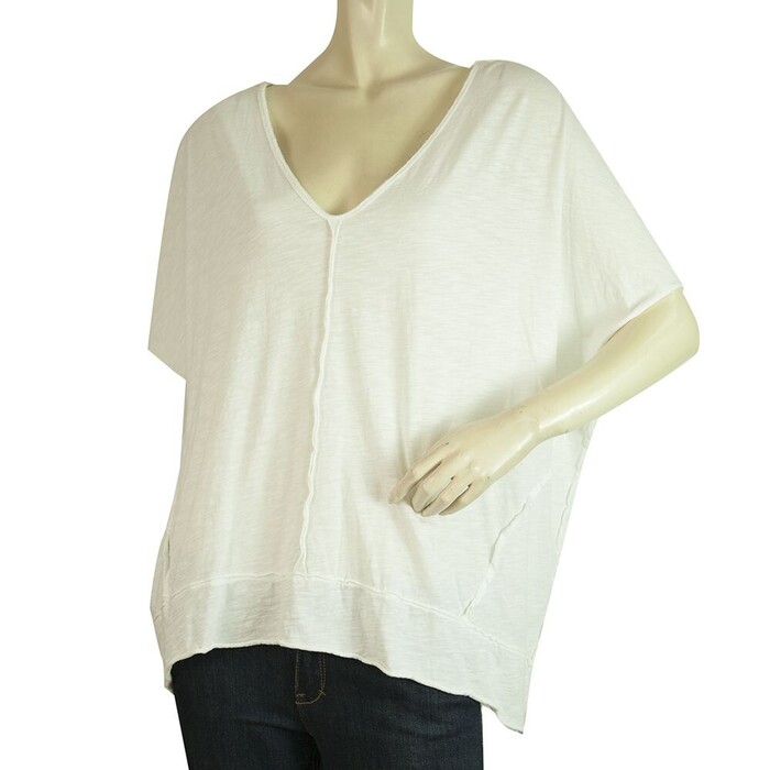 Milla White Oversize V Neckline Long Blouse Cotton Top One Size