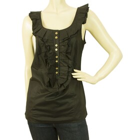 Juicy Couture Black Ruffled Cotton Tank Vest Blouse Top w. Gold Buttons - Size 4