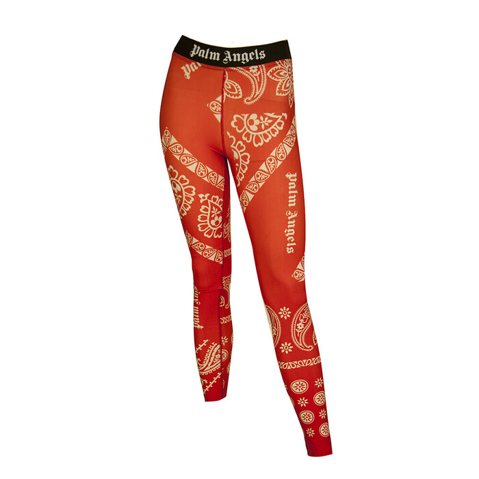 Palm Angels Red & White Floral Paisley logo Leggings trousers pants size XS