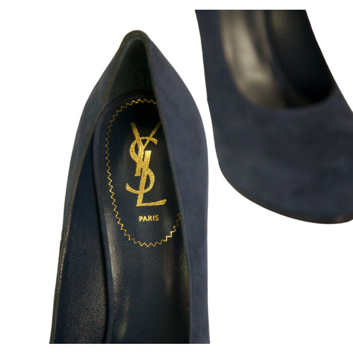 NWOB Yves Saint Laurent Blue Suede Tribute Tribtoo Heels Platform Pumps 40 Shoes