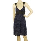 Duyan Midnight Blue Black Fully Sequined Knee Length Bow Dress size 42 It