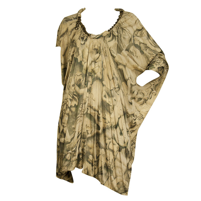 Alexander McQueen ancient gods print mini dress with chain at round collar 40 IT