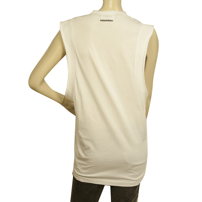 DSquared2 D2 White Sleeveless V Neck Panther Long Cotton Top - Size XS