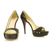 Paul & Betty Black Leather Open Toe Pumps Platform Shoes w. Gold Studs sz 39