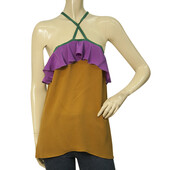 Dsquared2 D2 100%silk Purple Mustard Brown & Teal Camisole Top Blouse size 44