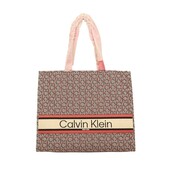 Calvin Klein Coral Gray Monogram Canvas Tote Bag Shoulder Handbag Shopper, new