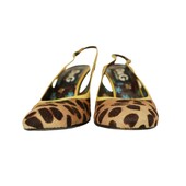 Dolce & Gabbana D&G Leopard Calf Hair Yellow Trim Heels Slingback Mules Shoes 38