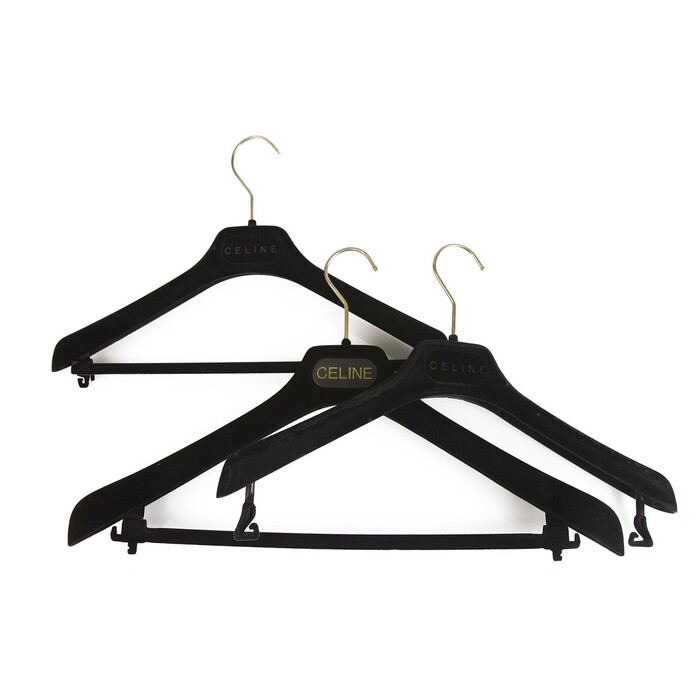 Set of 3 Celine Plastic Velvet Covered Hangers with printed Logo