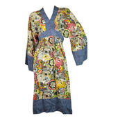 Enny Monaco 100% μεταξωτό Kaftan Style Kimono Sleeves Floral φόρεμα γονάτων - μέγεθος S