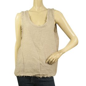 Pearl &amp; Caviar Gray Cotton/ Linen Vest Tank Top Sleeveless w. Fringes sz M / L