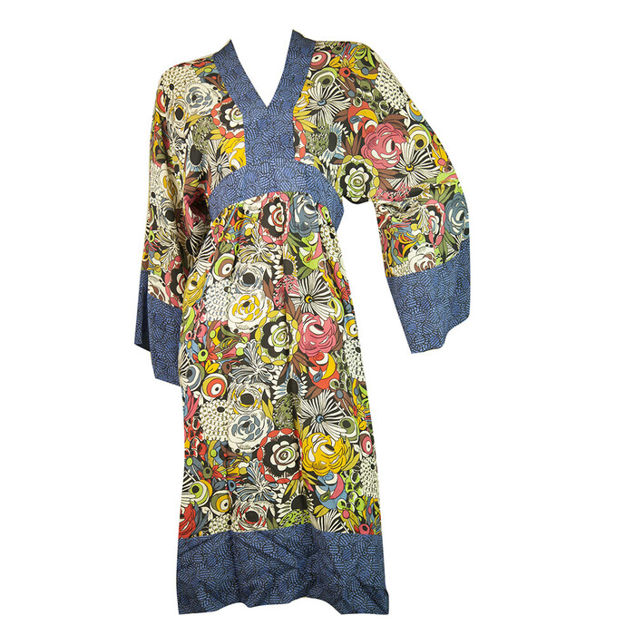 Enny Monaco 100% μεταξωτό Kaftan Style Kimono Sleeves Floral φόρεμα γονάτων - μέγεθος S