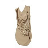 Helmut Lang Beige Draped Longer Front Sequined Silk Sleeveless Blouse Top M