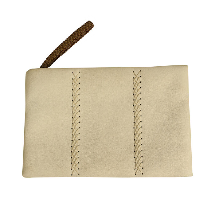 Callista Crafts off white leather with brown braided wristlet clutch bag handbag