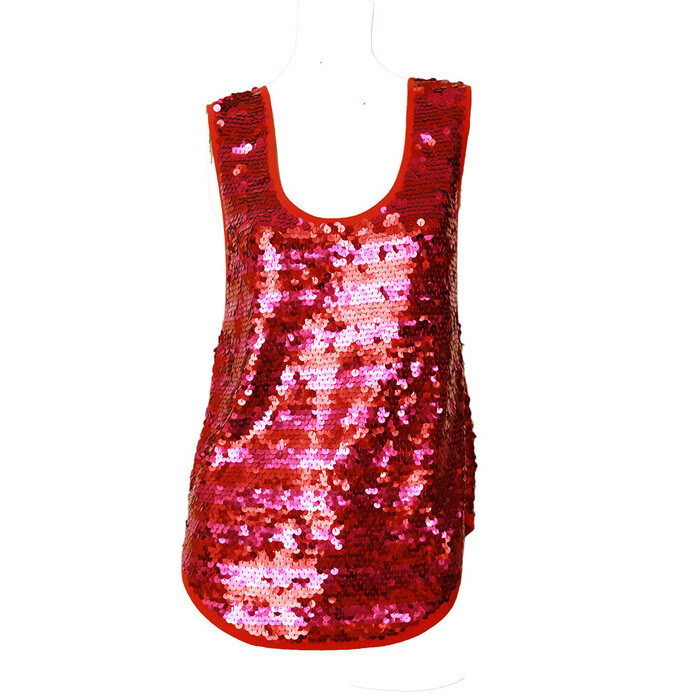 Sonia Rykiel fully sequined red & fuschia stripe sequin tank vest sleeveless top