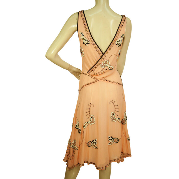 Temperley London Peach Silk Floral Beaded Embroidery Knee Dress size UK 10