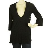 Juicy Couture Black Hooded Cover Up Casual Top Long Hoodie - Sz P