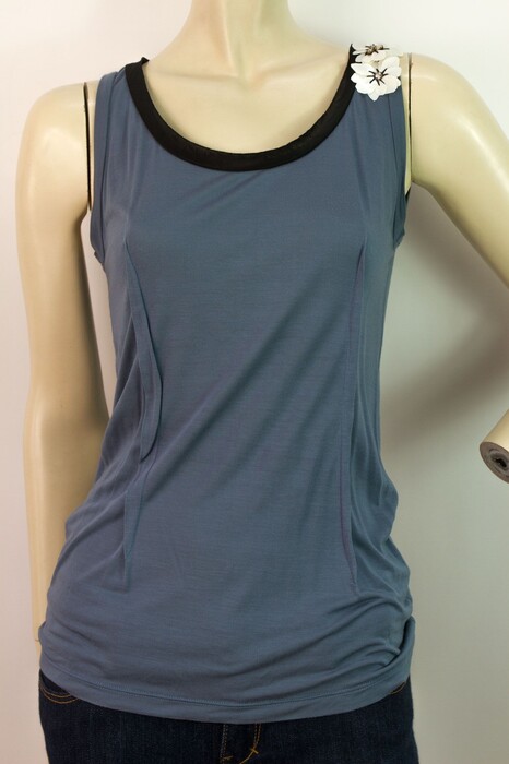 Lanvin Blue with White Flowers Tank top Sleeveless blouse size S