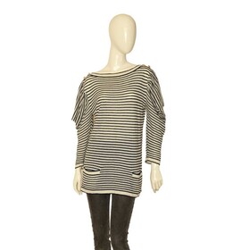 Stella McCartney Black White Stripes Cashmere Knit Boat Neck Sweater Top size 44