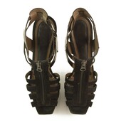 Marni Black Suede and Metallic Leather Cage Sandal Platforms - Sz38