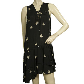 Zadig &amp; Voltaire Rory Print Croix Black Asymmetric Length Ruffled dress size XS