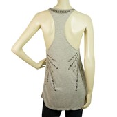 Haute Hippie Gray Silver Brass Tone Studs Long Tank Sleeveless top Sz M