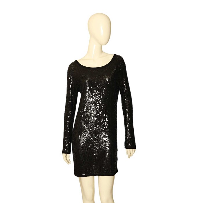 Chloe Black Fully Sequined Long Sleeves Short Mini Length Dress size S