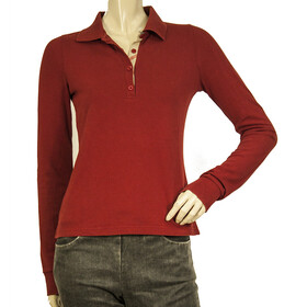 Burberry Red Cotton Long Sleeve Classic Polo neck T- Shirt top size XS