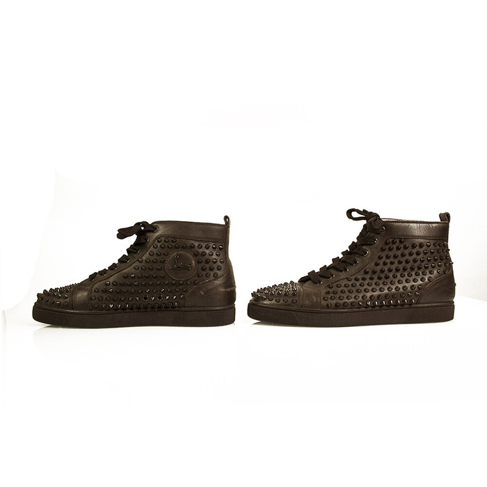 Christian Louboutin Brown Leather Mens Louis Allover Spikes High Top Sneaker 42,5