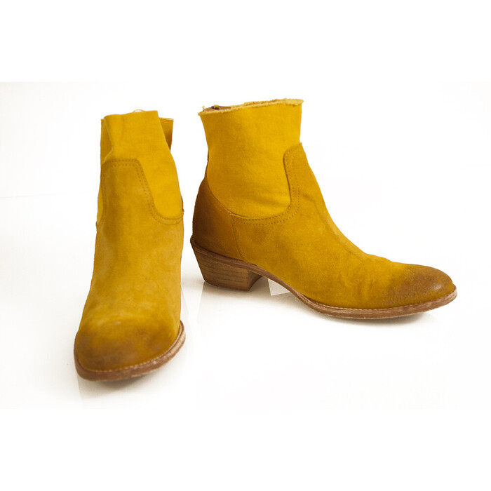 Zadig & Voltaire Teddy Yellow Suede Leather & Canvas Ankle Boot Booties Shoes 36