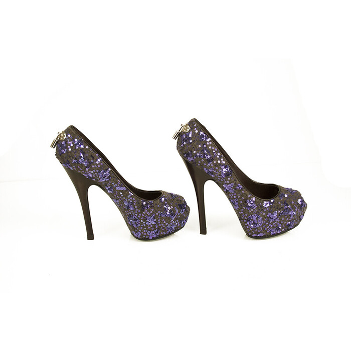 Louis Vuitton Oh Really Purple Sequins Glitter Lock Platform Peep Toe Pumps 37